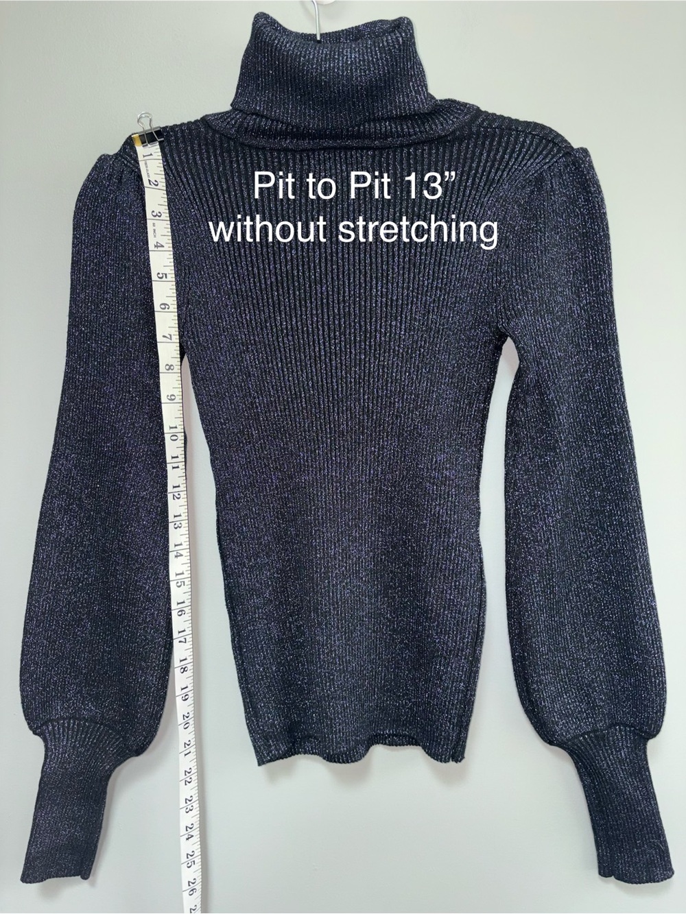 Carmen Marc Valvo Black & Dark Blue Metallic Shimmer Ribbed Turtleneck Size XS - Picture 8 of 8
